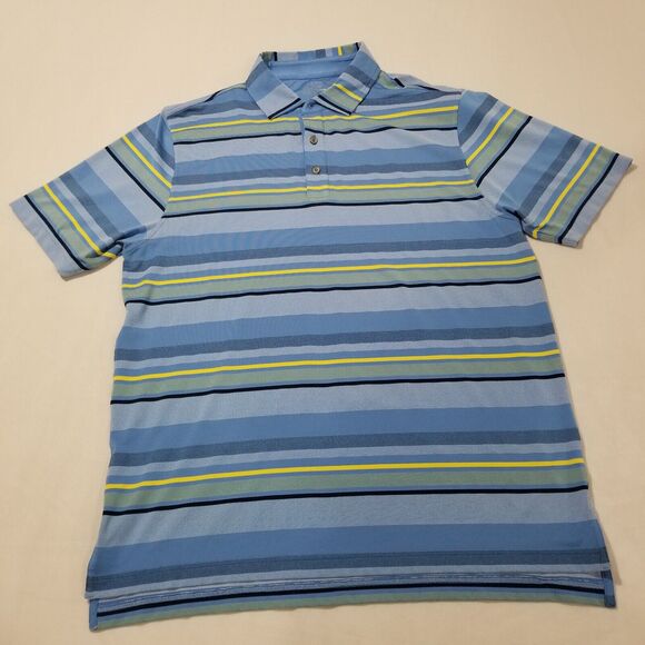 Bobby Jones Performance Polo Shirt Mens Large Blue Striped Golf Short Sleeve - Picture 2 of 9